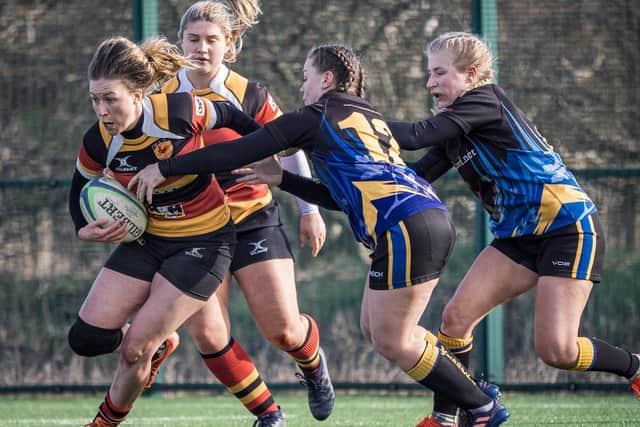 Harrogate Ladies on the charge during their loss at West Park Leeds.