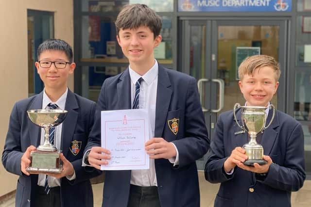 Keanu Wong, Will Bellaries and William Renton from Ripon Grammar School all picked up awards at the Harrogate Competitive Music Festival