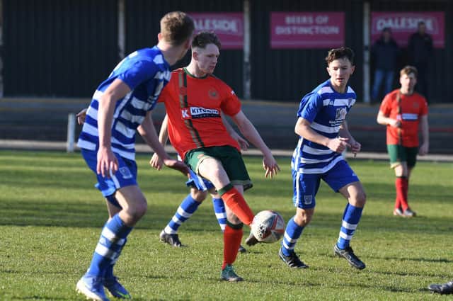 Josh Hardcastle in action for Harrogate Railway during Saturday's NCEL DIvision One success over Hall Road Rangers at Station View. Pictures: Gerard Binks