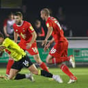 Harrogate Town midfielder Alex Pattison hits the deck during Tuesday night's 3-0 League Two loss to Leyton Orient. Pictures: Matt Kirkham