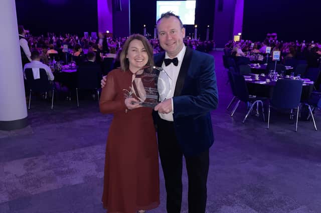 Jillian Young and James Rycroft of Vida Healthcare collected the Care Employer Award at the national finals of the Great British Care Awards at the ICC in Birmingham on March 18, 2022.