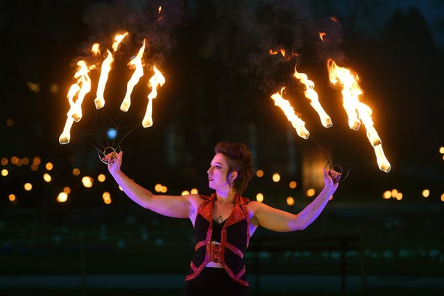Fire artists perform in the Valley Gardens at Harrogate's Fire and Light Experience