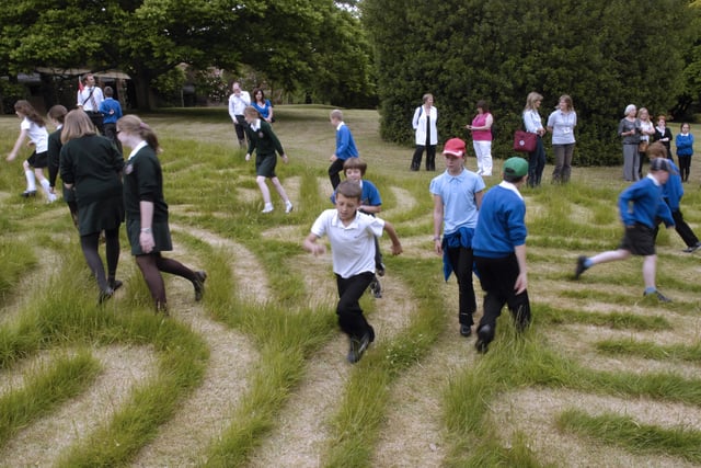 Pupils from Woodfield School, Western School and Harrogate Ladies College use the maze in the Valley Gardens.