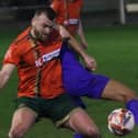 Fatlum Ibrahimi in action for Harrogate Railway during Tuesday night's NCEL Division One defeat to Rossington Main. Picture: Craig Dinsdale