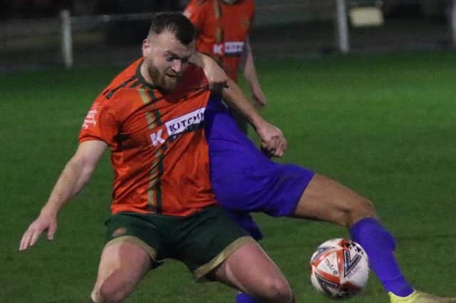 Fatlum Ibrahimi in action for Harrogate Railway during Tuesday night's NCEL Division One defeat to Rossington Main. Picture: Craig Dinsdale