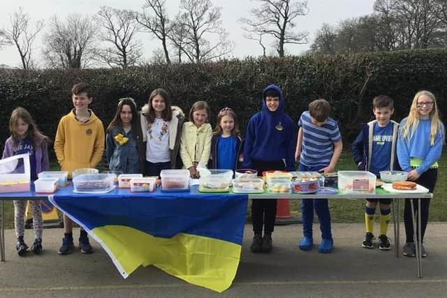 Pupils at Fountains Church of England Primary School in Ripon came together to show solidarity with the people of Ukraine