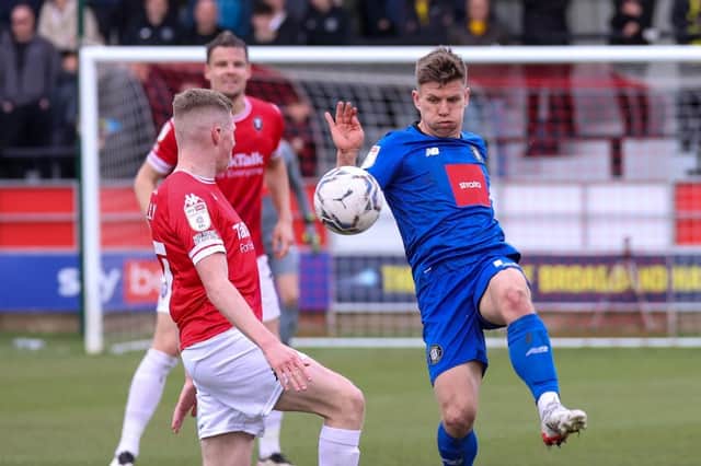 Lloyd Kerry in action during Harrogate Town's 2-0 defeat on the road at Salford City. Pictures: Matt Kirkham