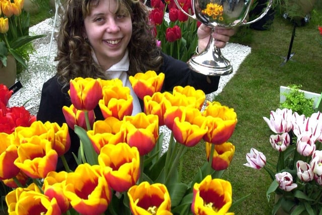 Harrogate Spring Flower Show, pictured on Friday 25 April 2003, Hannah Thompson from Bloms Blubs winner of the Bain Cup and Premier Award.