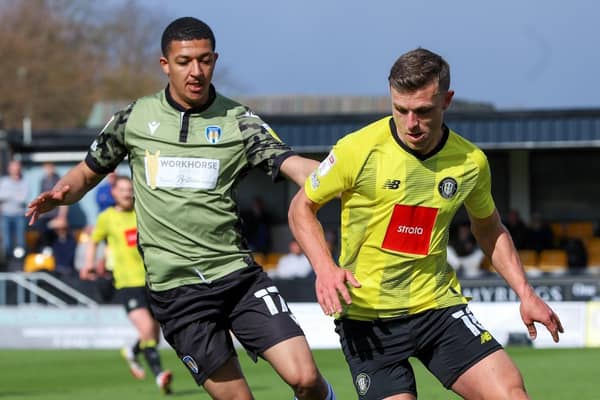 Jack Muldoon picked up an injury during Harrogate Town's 2-1 home defeat to Colchester United. Pictures: Matt Kirkham