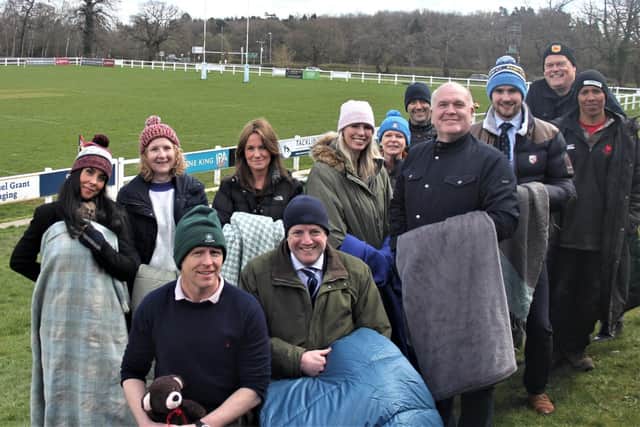 Chief executive of CEO Sleepout Bianca Robinson celebrates the return of CEO Sleepout Harrogate with teams from Stratstone BMW and Nicholls Tyreman estate agents, and headteacher Joe Masterson from Brackenfield School