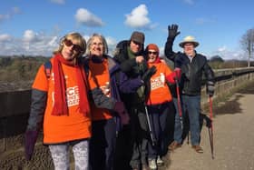 Soroptimist International of Harrogate and District members take a break from their fundraising efforts on Nidd Viaduct.