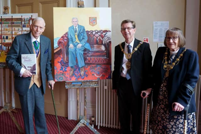 Book launch - Historian Malcolm Neesam with Harrogate Mayor Coun Trevor Chapman and Mayoress Mrs Janet Chapman.