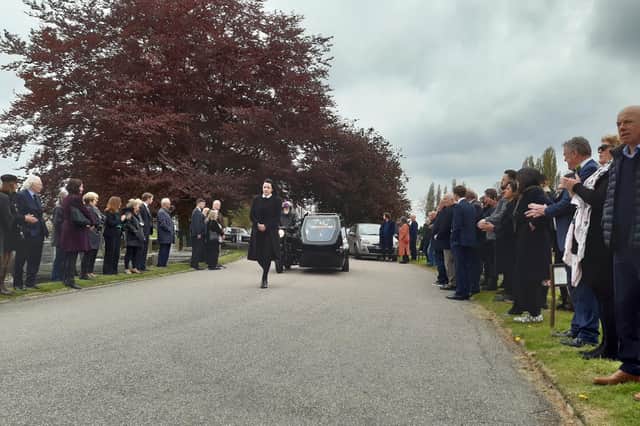 The funeral of Harrogate gallery owner Andrew Stewart included a motorbike procession.