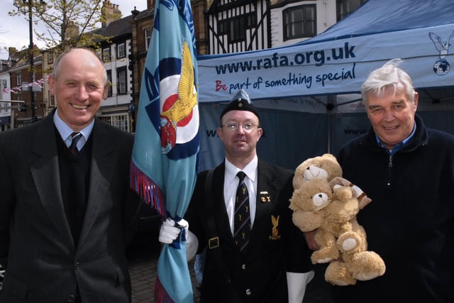 Pictured from left at the VE Day celebration are Bruce Hornsey, David Dodds and Mike Evens of the Royal Air Force Club.