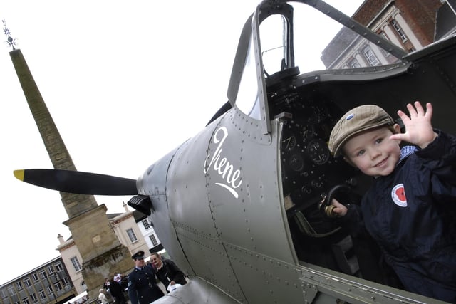 Hamish Dunbar in the Royal British Legion MkV Spitfire replica on display at the VE Day celebrations.