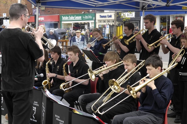 Ripon Grammar School Big Band playing at the VE Day celebrations in the Market Square.