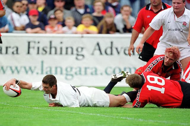 Martyn Wood scoring a try for England against Canada back in 2001. Picture: Getty Images