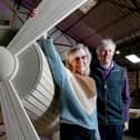 Picture : Lorne Campbell / Guzelian
Owners Peter and Susie Grant with one of the hand-crafted wooden play pieces that will feature in the £3.5m Playhive - one of Europe’s biggest indoor play centres set to open at Stockeld Park, Wetherby, West Yorkshire, next spring (2022).
Set in the grounds of the 2,000-acre Stockeld Park Estate, the Playhive  will feature a series of themed and interconnected adventure zones set in a doughnut shaped building with a 33-foot high tower at its centre.
The new building will have impressive dimensions, having an internal area of over 20,000 Sq. Ft. The building diameter will be 40 meters.
PICTURE TAKEN ON TUESDAY 6 APRIL 2021 
SEE FULL PRESS RELEASE BELOW

PRESS RELEASE
One of Europe’s largest indoor children’s play centres is set to open at Stockeld Park next spring.

 

Set in the grounds of the 2,000-acre Stockeld Park Estate, close to Wetherby in Yorkshire, the Playhive at Stockeld Park will feature a series of themed and interconnected adventure zones set in a doughnut sha