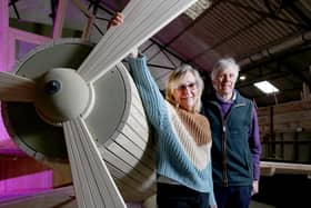 Picture : Lorne Campbell / Guzelian
Owners Peter and Susie Grant with one of the hand-crafted wooden play pieces that will feature in the £3.5m Playhive - one of Europe’s biggest indoor play centres set to open at Stockeld Park, Wetherby, West Yorkshire, next spring (2022).
Set in the grounds of the 2,000-acre Stockeld Park Estate, the Playhive  will feature a series of themed and interconnected adventure zones set in a doughnut shaped building with a 33-foot high tower at its centre.
The new building will have impressive dimensions, having an internal area of over 20,000 Sq. Ft. The building diameter will be 40 meters.
PICTURE TAKEN ON TUESDAY 6 APRIL 2021 
SEE FULL PRESS RELEASE BELOW

PRESS RELEASE
One of Europe’s largest indoor children’s play centres is set to open at Stockeld Park next spring.

 

Set in the grounds of the 2,000-acre Stockeld Park Estate, close to Wetherby in Yorkshire, the Playhive at Stockeld Park will feature a series of themed and interconnected adventure zones set in a doughnut sha