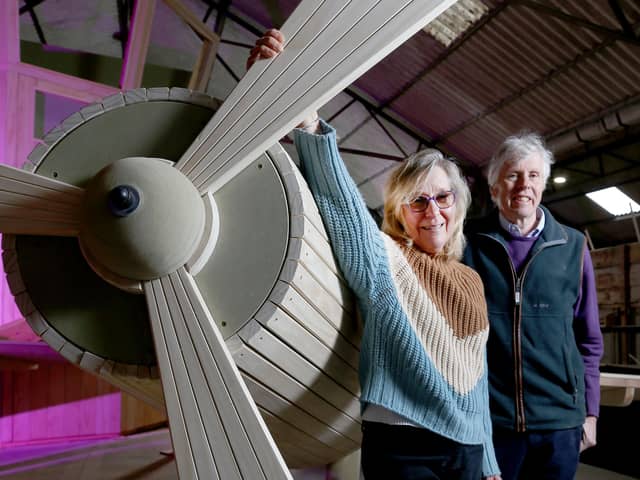 Picture : Lorne Campbell / Guzelian
Owners Peter and Susie Grant with one of the hand-crafted wooden play pieces that will feature in the £3.5m Playhive - one of Europe’s biggest indoor play centres set to open at Stockeld Park, Wetherby, West Yorkshire, next spring (2022).
Set in the grounds of the 2,000-acre Stockeld Park Estate, the Playhive  will feature a series of themed and interconnected adventure zones set in a doughnut shaped building with a 33-foot high tower at its centre.
The new building will have impressive dimensions, having an internal area of over 20,000 Sq. Ft. The building diameter will be 40 meters.
PICTURE TAKEN ON TUESDAY 6 APRIL 2021 
SEE FULL PRESS RELEASE BELOW

PRESS RELEASE
One of Europe’s largest indoor children’s play centres is set to open at Stockeld Park next spring.

 

Set in the grounds of the 2,000-acre Stockeld Park Estate, close to Wetherby in Yorkshire, the Playhive at Stockeld Park will feature a series of themed and interconnected adventure zones set in a doughnut sha