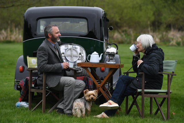 Richard Abraham and his mum Alison enjoy a cup of tea with their 1934 Morris 10