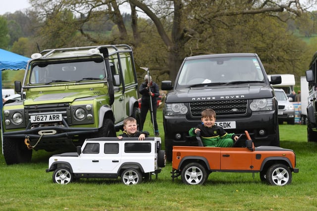 Jack Lofthouse (aged two) and Luca Florentino (aged three) with their toy Land Rovers