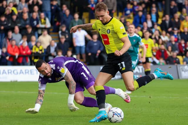 Jack Diamond squandered Harrogate Town's best chance to get on the score-sheet during Saturday's 2-0 home defeat to Sutton United. Pictures: Matt Kirkham
