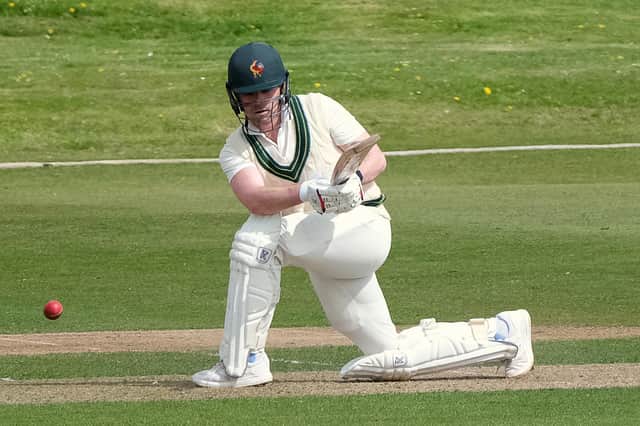 Jordan Sleightholme hit an unbeaten half-century to lead Harrogate CC to victory over Sessay in round one of the Viking Cup. Picture: Richard Bown