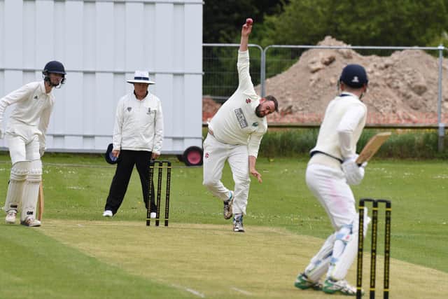 Birstwith paceman Pete Hardisty sends one down.