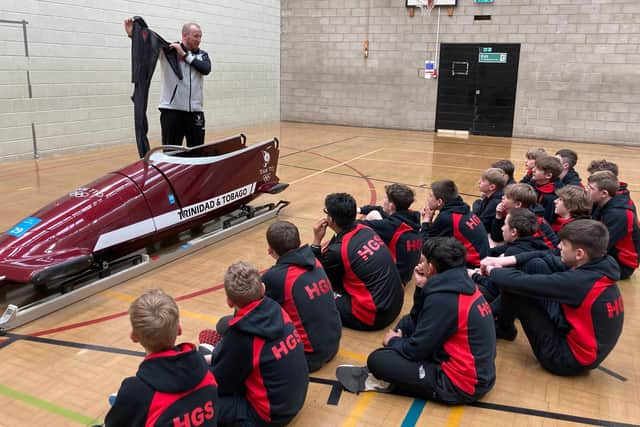 Former Harrogate Grammar School student Axel Brown was back in the classroom last month inspiring current pupils following his success at the Beijing Winter Olympics