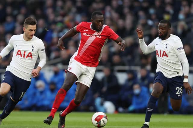 Toumani Diagouraga in FA Cup action for Morecambe against Tottenham Hotspur earlier this season. Pictures: Getty Images