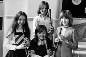 Home-made mediaeval musical instruments were played by pupils of Western County Primary School, Harrogate, in a Youth Week at Harrogate Theatre, 1974.