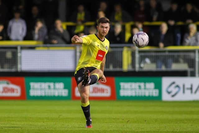 Nathan Sheron in EFL Trophy action for Harrogate Town.