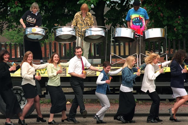 The Harrogate International Festival, officially launched with a tropical theme had staff from Vibroplant, who are sponsoring the festival, dancing to  North Star Steel Orchestra, at the company's store at Starbeck, near Harrogate.