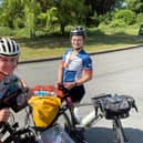 Harrogate's Andy Dennis and his partner Tracey Hill bump into a cyclist in France this week during the first week of their epic Ride the Rock charity ride.