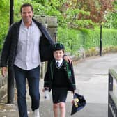 A parent and pupil from Highfield School taking part in Zero Carbon Harrogate's Walk to School Day