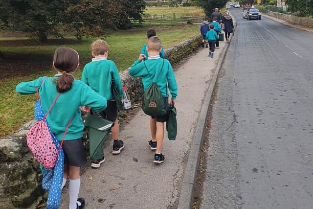 Pupils from Birstwith Church of England Primary School taking part in Zero Carbon Harrogate's Walk to School Day