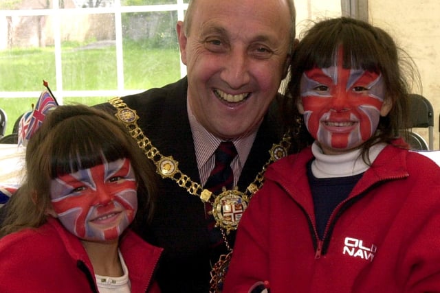 The Mayor Alan Skidmore with Eden (left) and Bethany Knight at Queen Ethelburga's Golden Jubilee party.