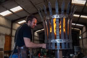 Blacksmith and sculptor Adam Crane, West Tanfield, checks the Jubilee beacon built for North Stainley’s celebrations. Picture Bruce Rollinson