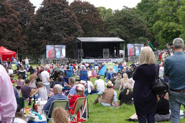 Crowds gather at 'Jubilee Square' in Harrogate for the start of the Platinum celebrations.