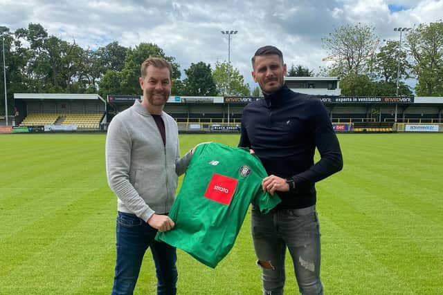 Goalkeeper Pete Jameson, right, became Simon Weaver's first capture of the summer transfer window when he joined from York City earlier this week. Picture: Harrogate Town AFC