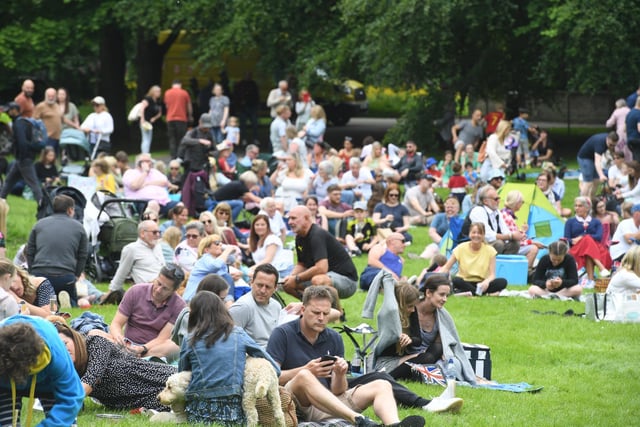 Crowds are pictured enjoying a busy Jubilee Square.