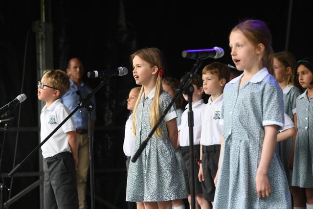 Brackenfield School take part in The Big School Sing on the stage in the Jubilee Square, Harrogate.
