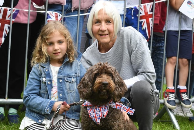 Six-year-old Peggy Webber and Grandma Ann Croft with Truffles a rescue dog.