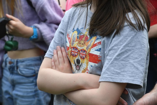 A member of the crowd is pictured in a corgi t-shirt at the Jubilee Dog Show.
