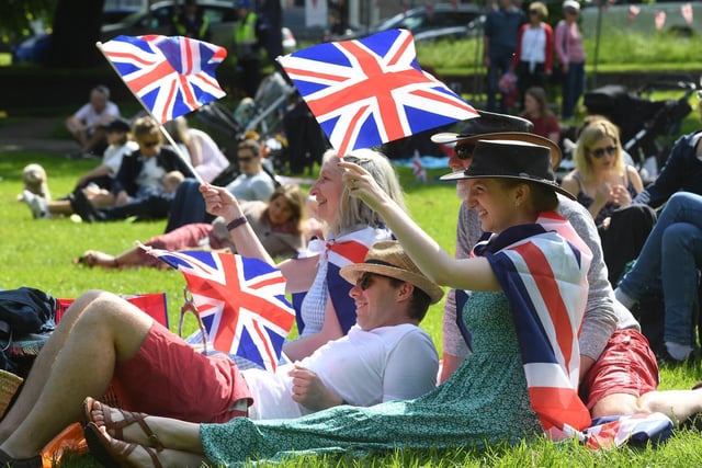 The Granville family pictured watching the Trooping the Colour in amongst the picnics in the Jubilee Square.