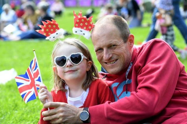 Five-year-old Penelopy Forrest and Simon Forrest amongst the Picnics in the Jubilee Square, Harrogate.