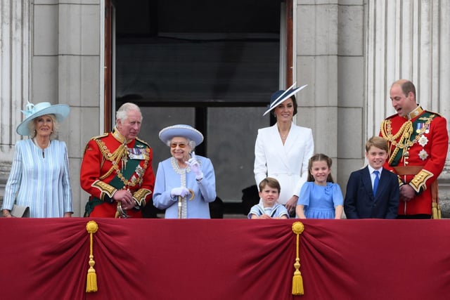 The Royal Family stand on the Buckingham Palace balcony in front of the huge crowds who had attended the opening day of Jubilee celebrations.