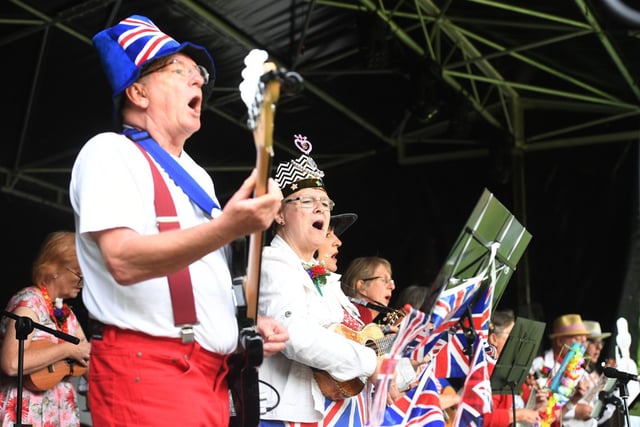 Harrogate Spa Ukes entertained crowds on the stage at Jubilee Square