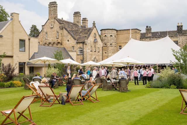 Guests enjoying the Queen's Platinum Jubilee celebration at Grantley Hall's Orchard and West Terrace.